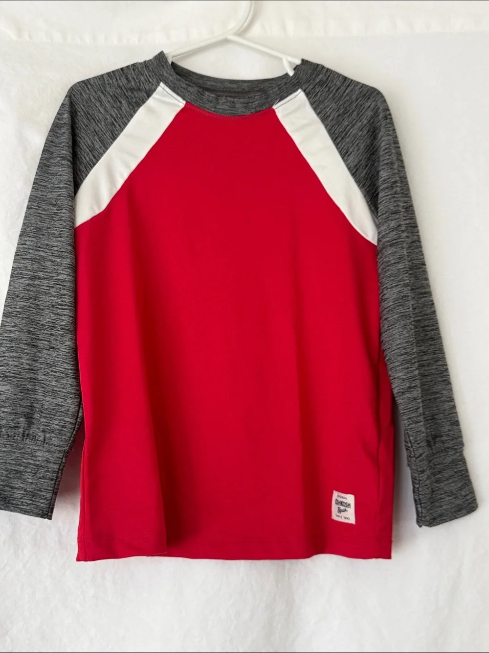 Kids Athletic Long Sleeve Tee - Red, Gray & White